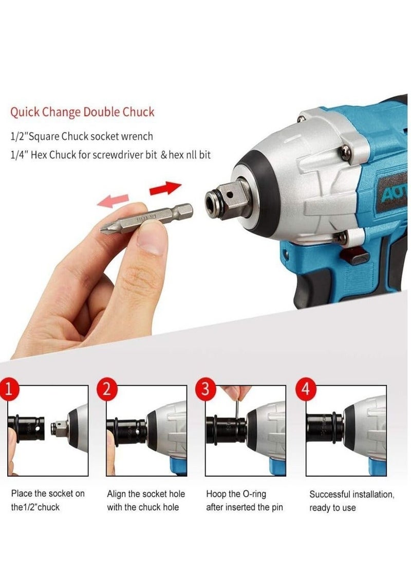 او تو او مجموعة مفك ضربات شاح سريع محسّن – مفتاح القوة! أدوات كهربائية AOTUO، مفك ضربات ليثيوم أيون بدون فرشاة 98 فولت، أداء عالي عزم الدوران، مزودة ببطاريتين 4.0 أمبير ساعة - Image 4